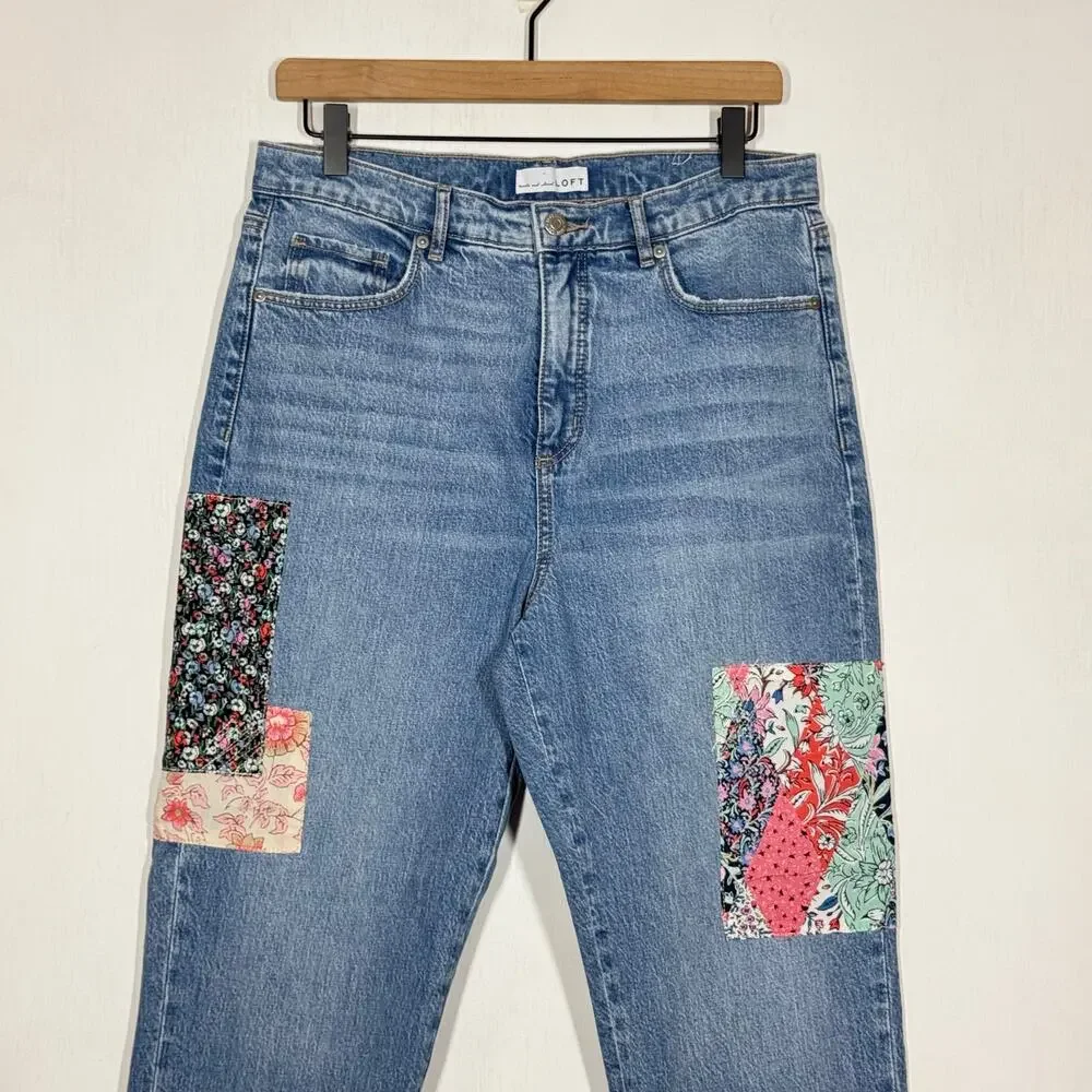 Loft Womens Straight‎ Crop Jeans Size 28 Floral Patchwork High Rise Cottagecore